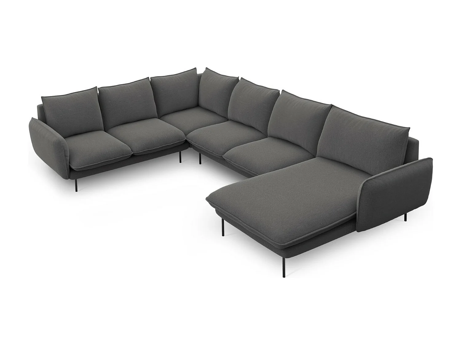 Cosmopolitan Design - Sofá de canto panorâmico à esquerda "Vienna" 7 lugares em tecido estrutural cinza escuro - 330x235x95cm