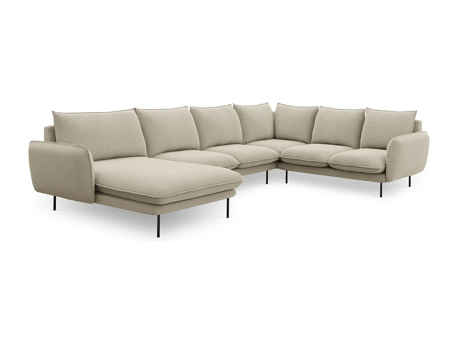 Cosmopolitan Design - Sofá esquinero panorámico derecho "Vienna" 7 plazas de tejido estructural beige - 330x235x95cm