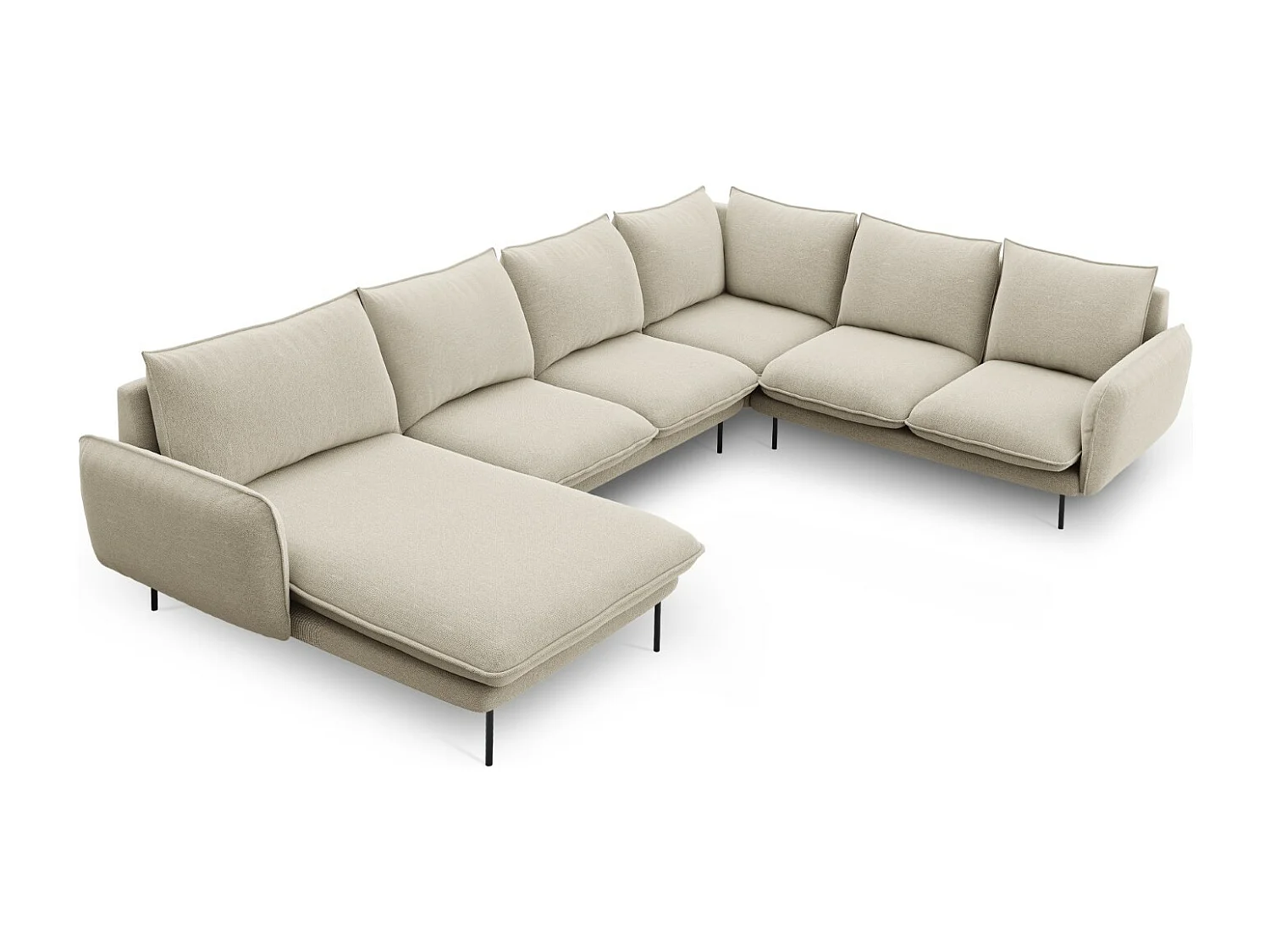 Cosmopolitan Design - Panoramische hoekbank rechts "Vienna" 7 zitplaatsen, Structurele stof, Beige - 330x235x95cm