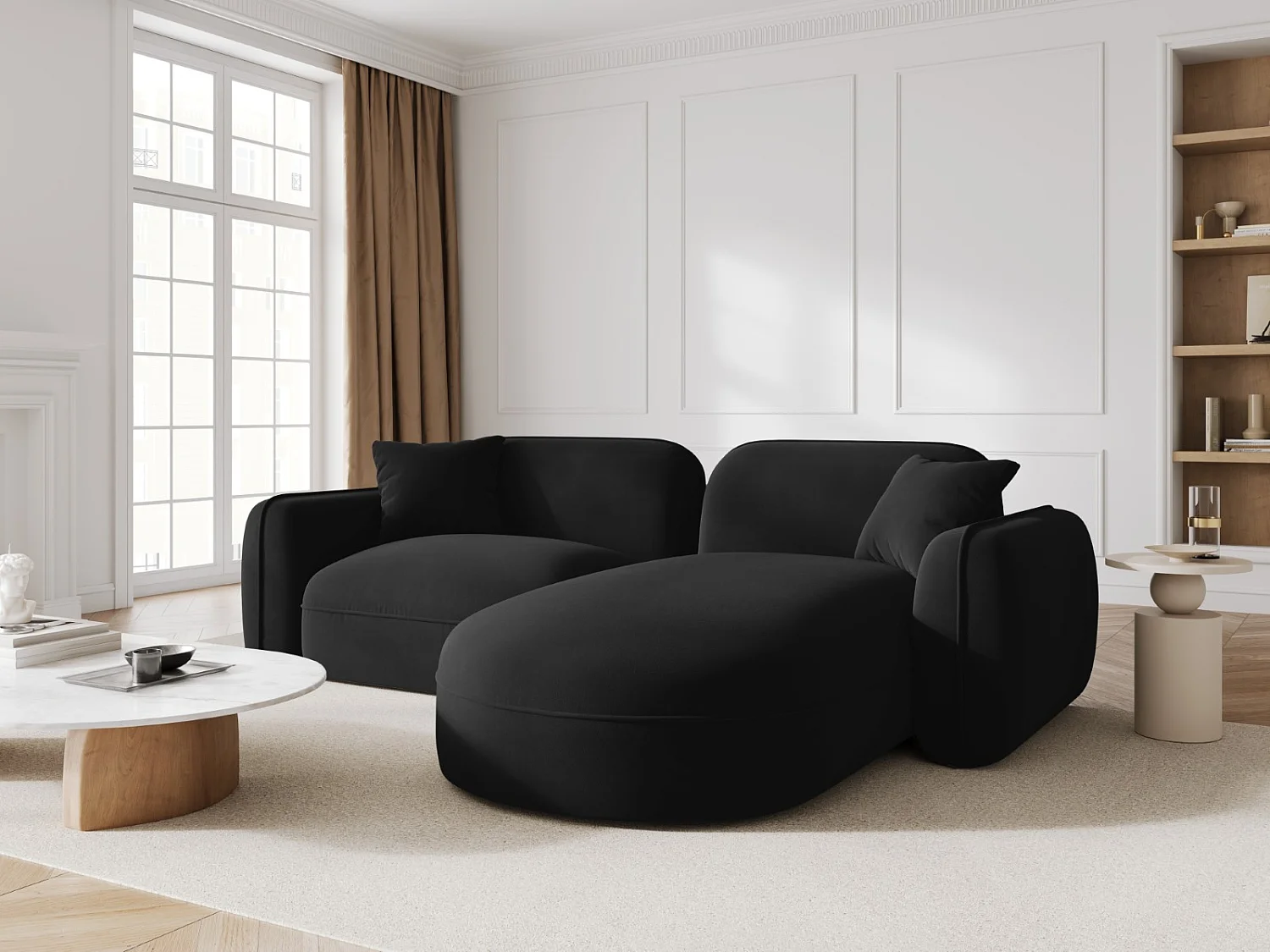 CXL by Christian Lacroix - Sofá esquinero modular derecho "Lucien" 3 plazas de terciopelo negro - 230x165x70cm