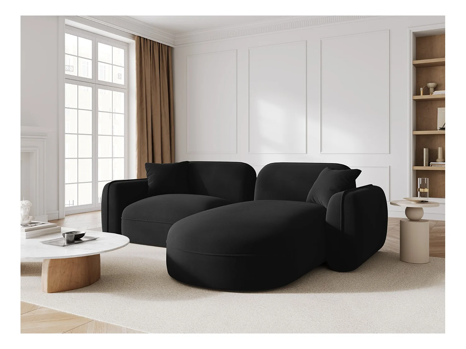 CXL by Christian Lacroix - Canapé d'angle droit modulable "Lucien" 3 places en velours noir - 230x165x70cm