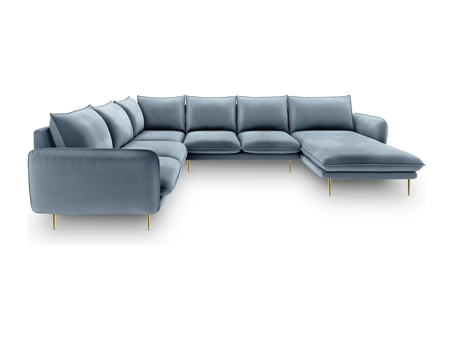 Cosmopolitan Design - Panoramische hoekbank links "Vienna" 7 zitplaatsen, Flueel, Blauw - 330x235x95cm