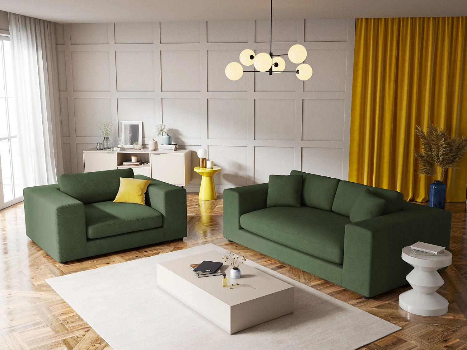 CXL by Christian Lacroix - Bank "Tendance" 3 zitplaatsen, Ribfluwelen, Groente - 220x122x72cm