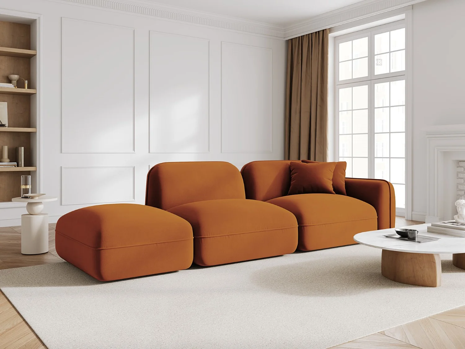 CXL by Christian Lacroix - Canapé modulable gauche "Lucien" 3 places en velours terracotta - 295x90x70cm