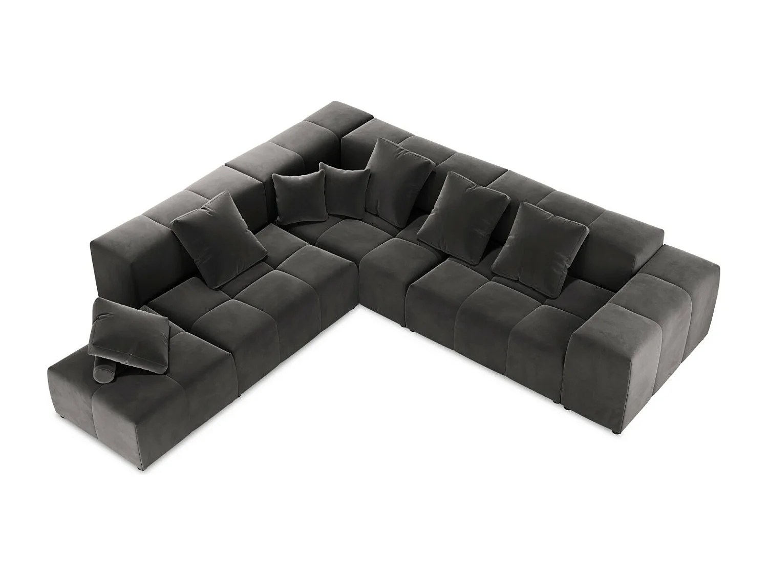 Cosmopolitan Design - Narożnik symetryczny modułowy, "Rome" 7 miejsc welur, szary ciemny - 320x320x75cm