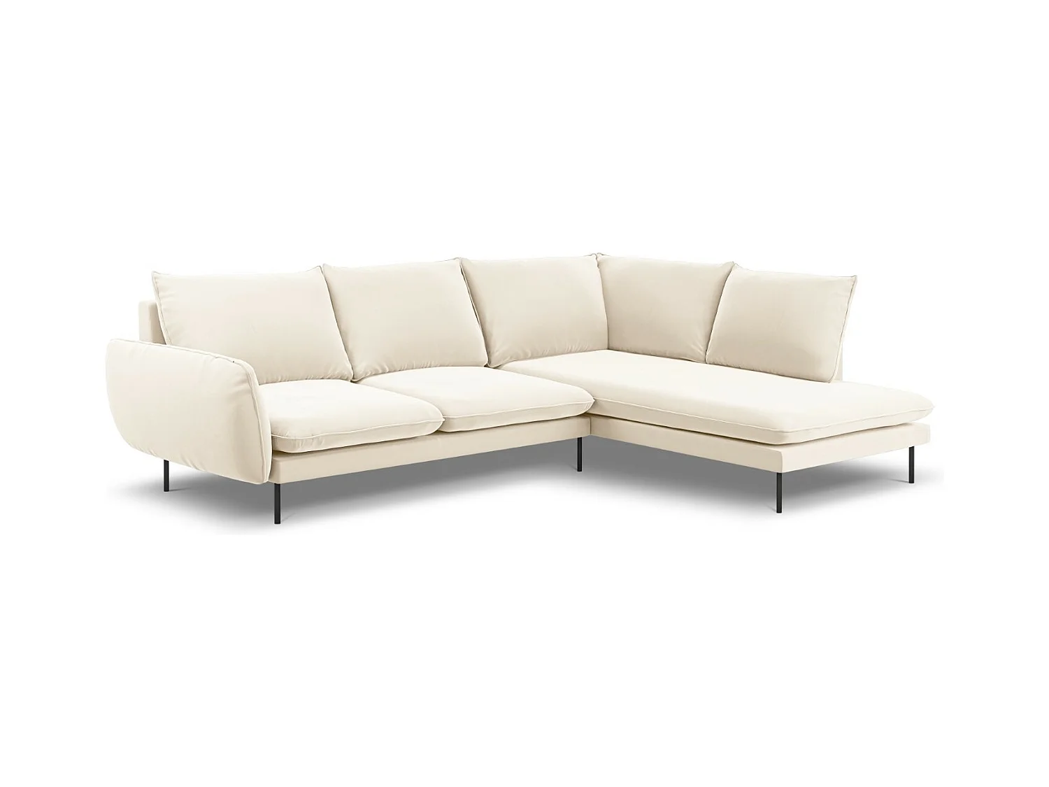 Cosmopolitan Design - Canapé d'angle droit "Vienna" 6 places en velours beige clair - 275x185x95cm