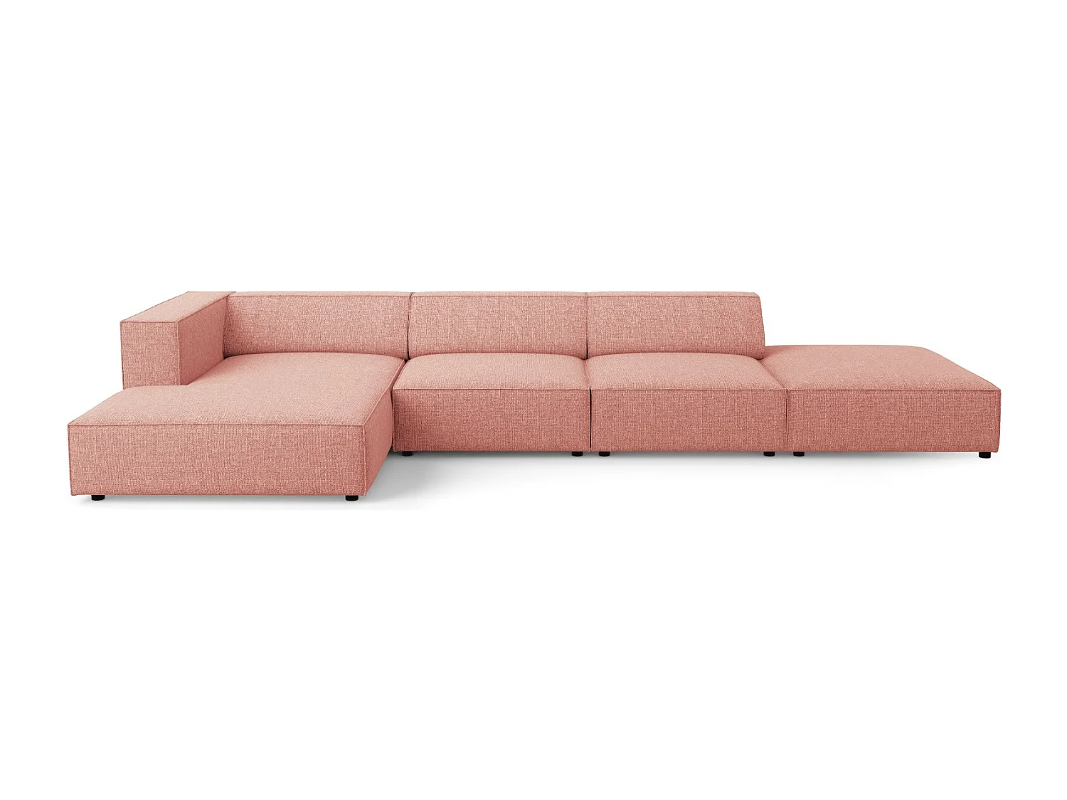 Cosmopolitan Design - Sofá de canto esquerdo "Arendal" 5 lugares em tecido chenille rosa - 341x166x70cm