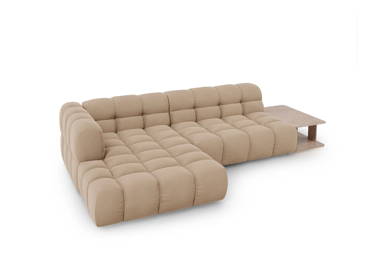 Cosmopolitan Design - Canapé d'angle gauche modulable "Sky" 4 places en velours le sable - 297x162x75cm