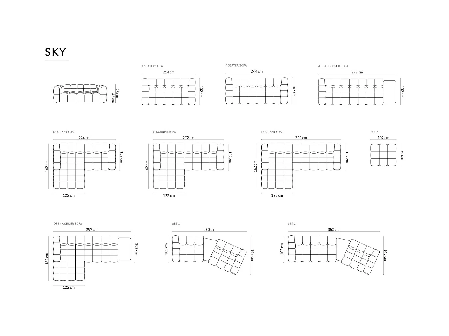 Cosmopolitan Design - Canapé d'angle gauche modulable "Sky" 4 places en velours le sable - 297x162x75cm