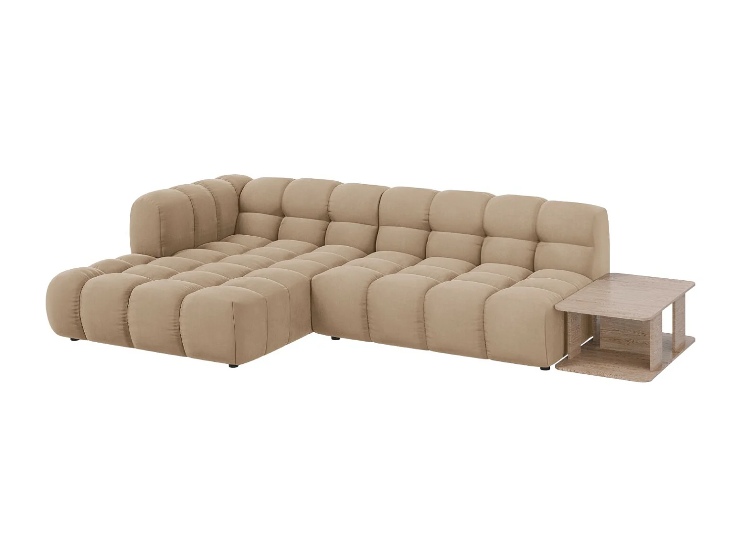 Cosmopolitan Design - Canapé d'angle gauche modulable "Sky" 4 places en velours le sable - 297x162x75cm