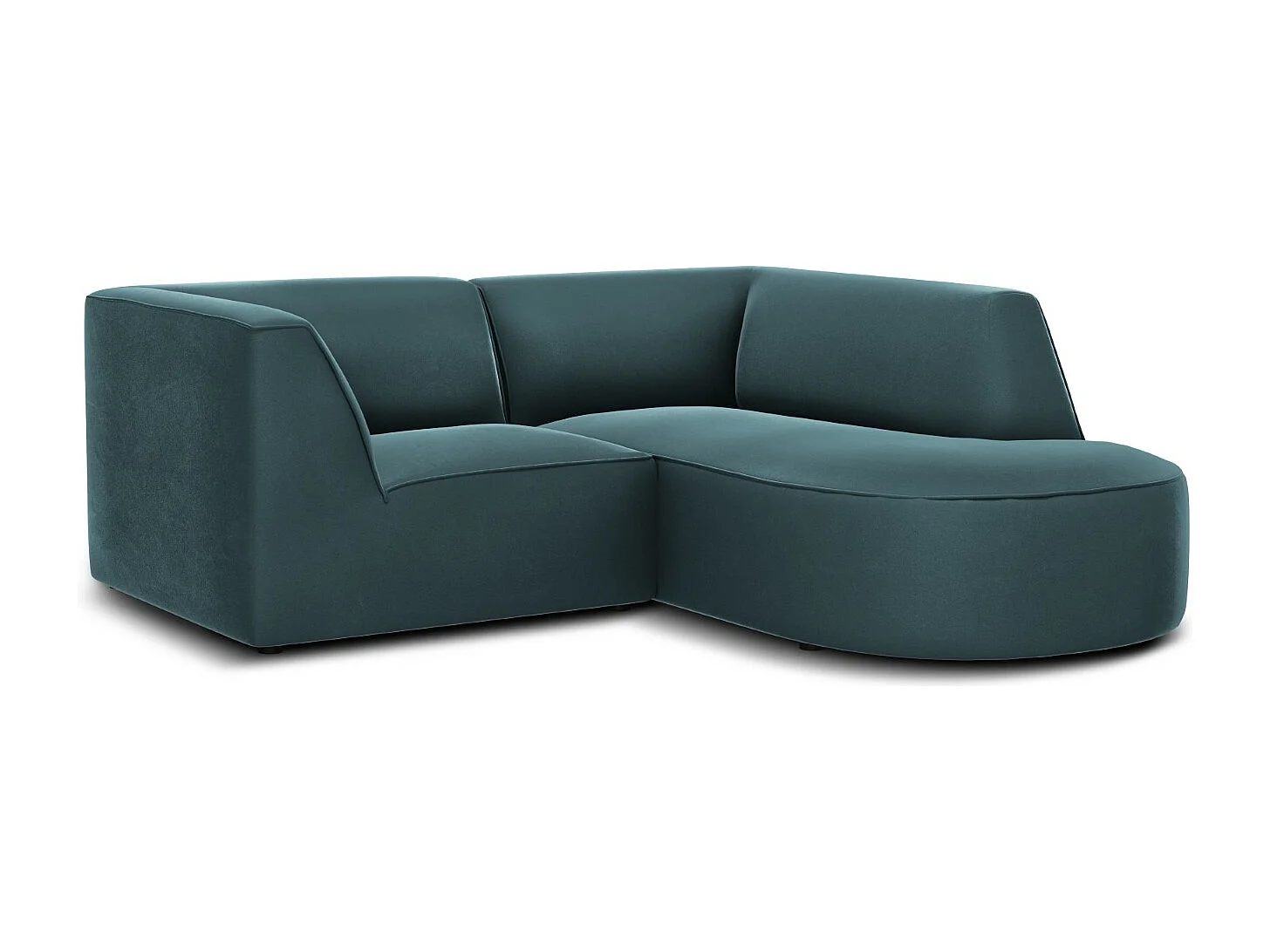 CXL by Christian Lacroix - Sofá de canto direito "Charles" 3 lugares em veludo azul - 186x180x69cm