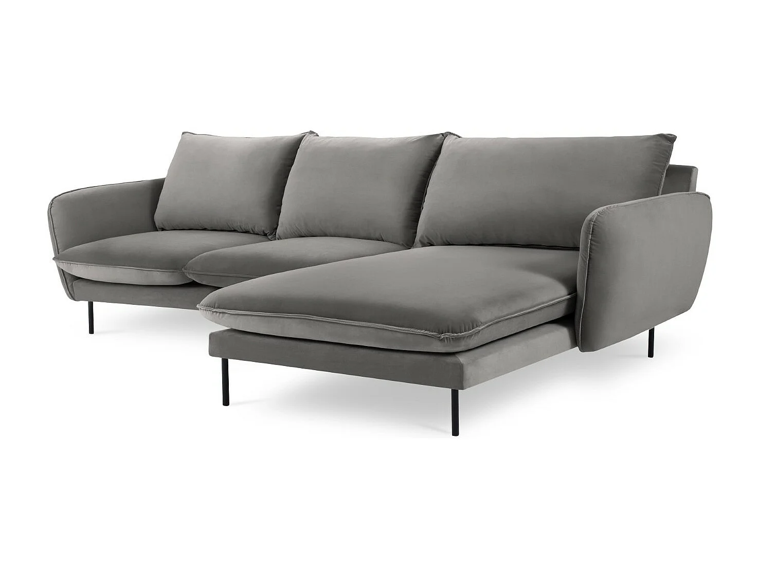 Cosmopolitan Design - Rechter hoekbank "Vienna" 5 zitplaatsen, Flueel, Lichtgrijs - 255x170x95cm