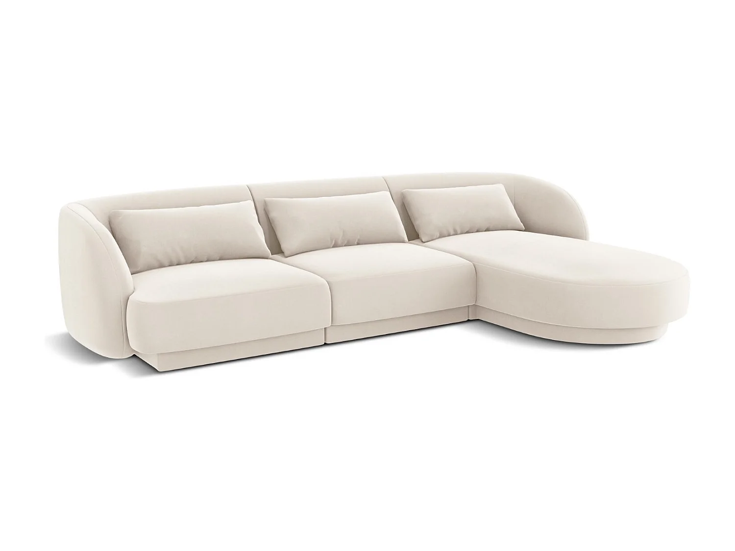 Cosmopolitan Design - Sofá de canto direito "Tulum" 4 lugares em veludo bege claro - 255x156x70cm