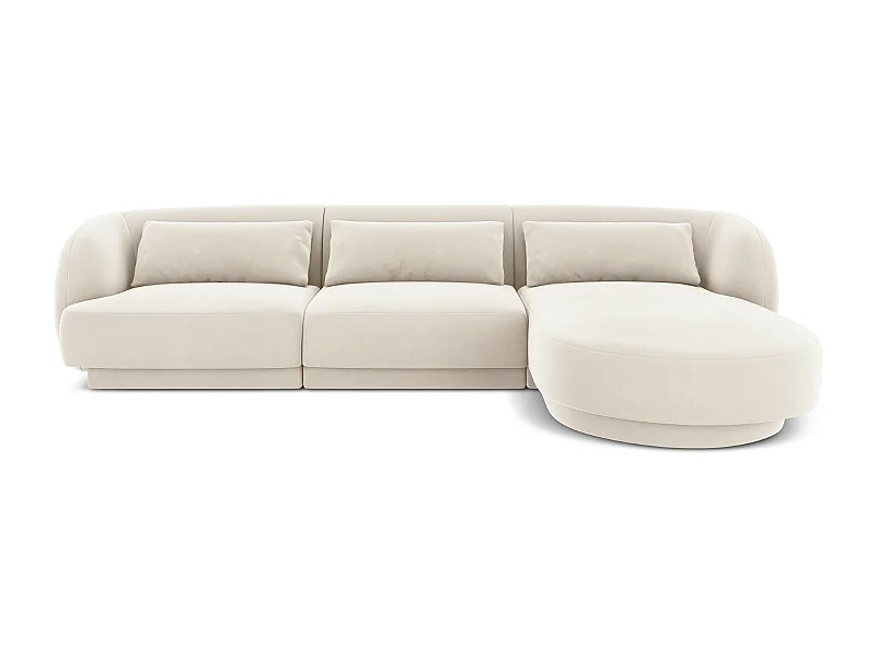 Cosmopolitan Design - Sofá de canto direito "Tulum" 4 lugares em veludo bege claro - 255x156x70cm