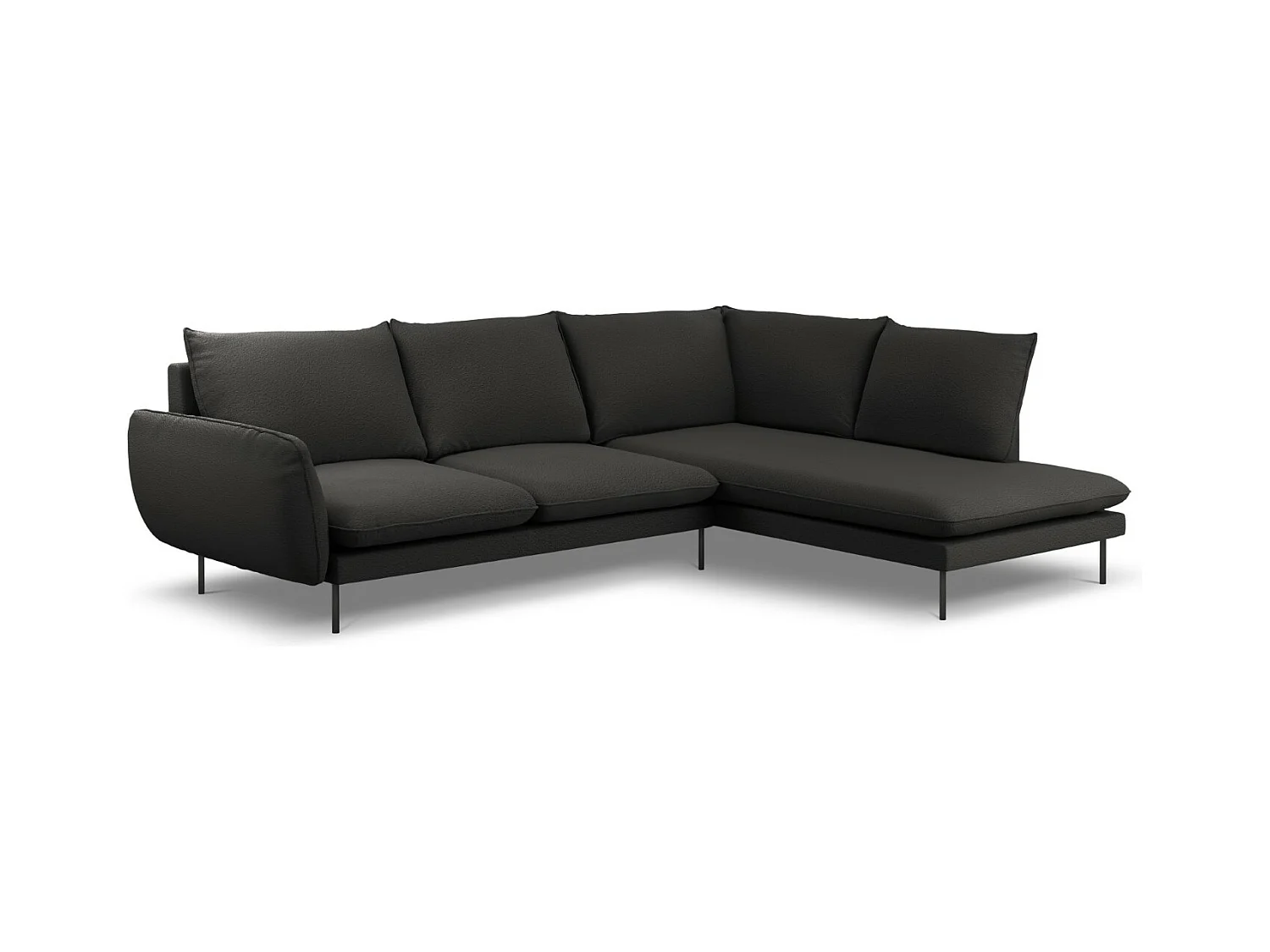 Cosmopolitan Design - Rechter hoekbank "Vienna" 6 zitplaatsen, Boucle, Zwart - 275x185x95cm