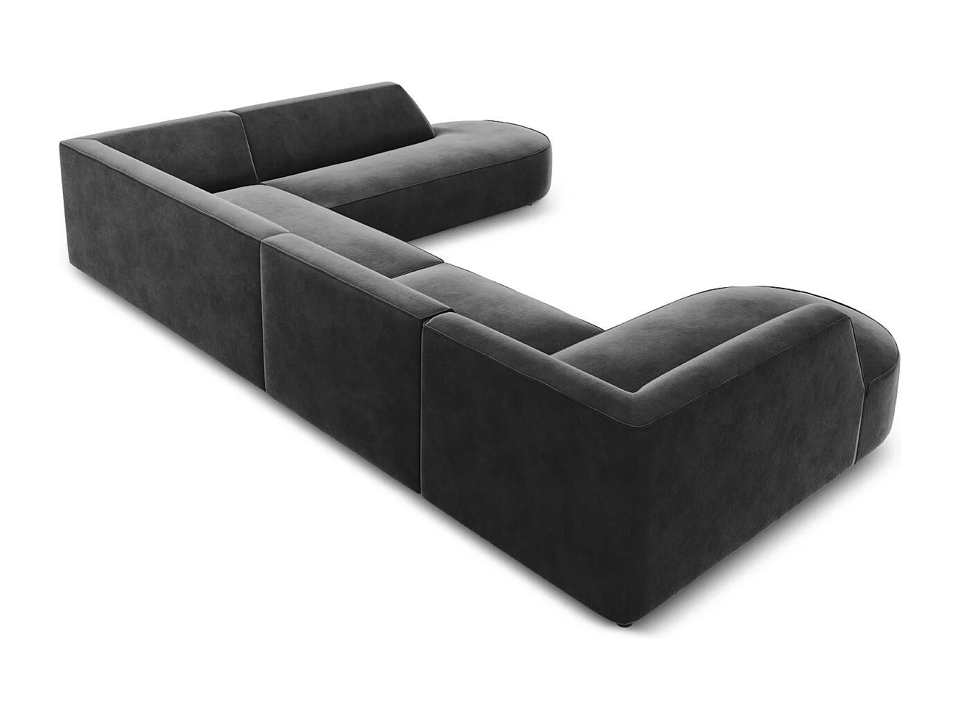 CXL by Christian Lacroix - Sofá de canto direito panorâmico "Charles" 7 lugares em veludo cinza escuro - 366x273x69cm