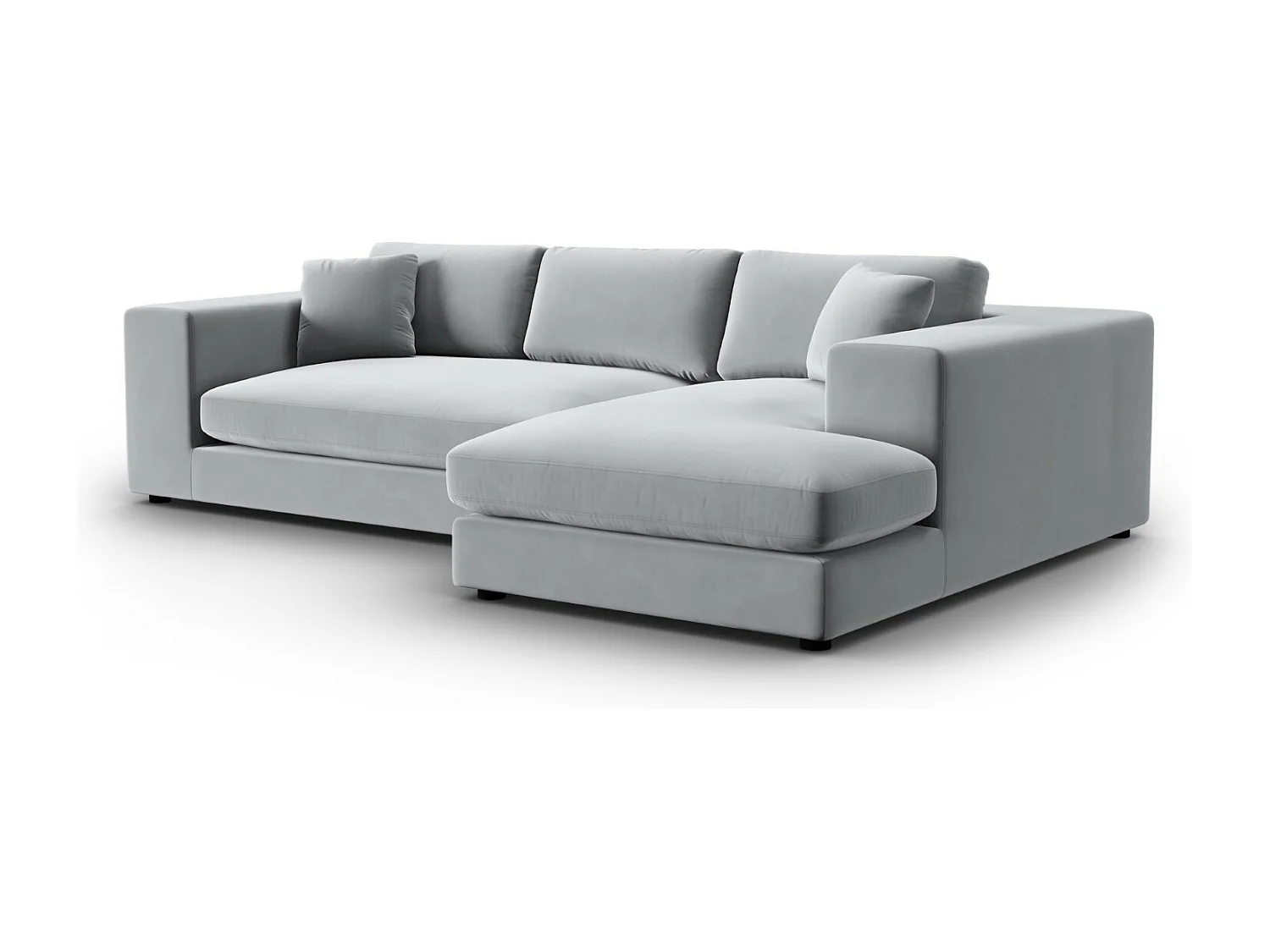 CXL by Christian Lacroix - Canapé d'angle droit "Tendance" 5 places en velours gris clair - 282x174x72cm