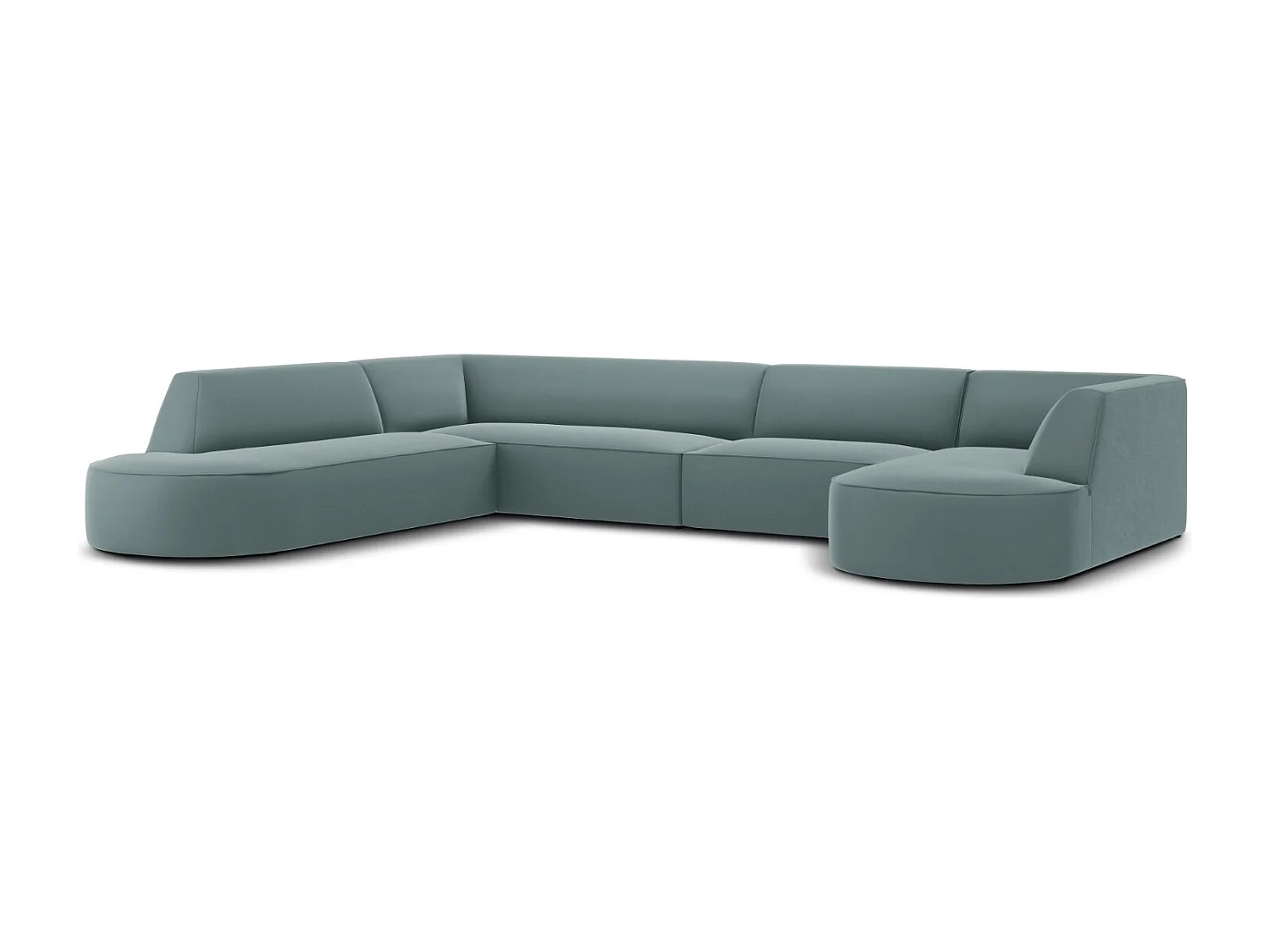 CXL by Christian Lacroix - Canapé d'angle gauche panoramique "Charles" 7 places en velours menthe - 366x273x69cm