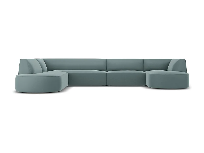 CXL by Christian Lacroix - Sofá de canto panorâmico à esquerda "Charles" 7 lugares em veludo hortelã - 366x273x69cm