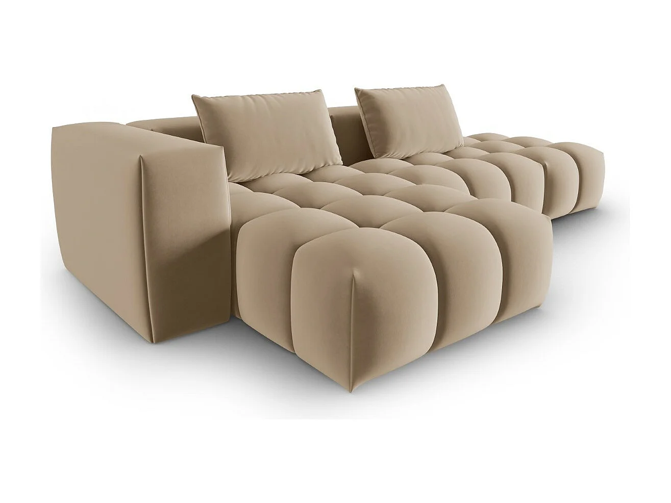 CXL by Christian Lacroix - Divano angolare modulare sinistro "Lorella" 4 posti in velluto sabbia - 265x145x70cm
