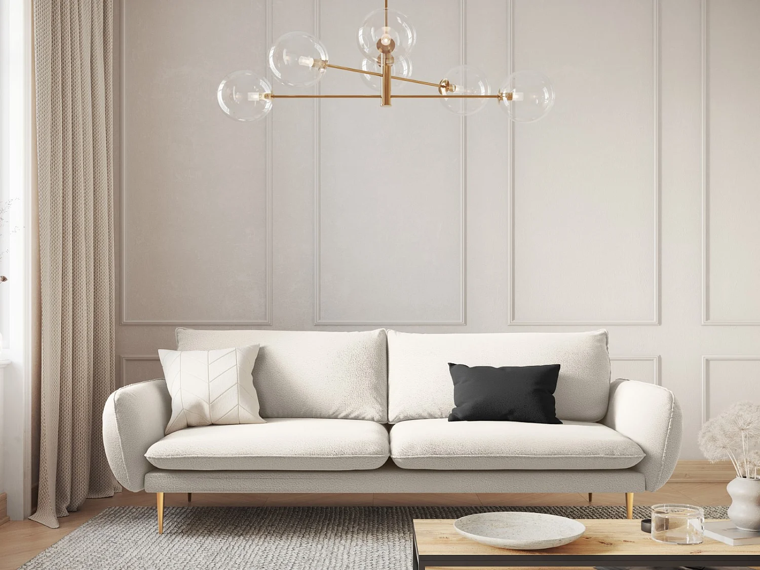 Cosmopolitan Design - Sofá "Vienna" 4 lugares em tecido bouclé bege - 230x92x95cm