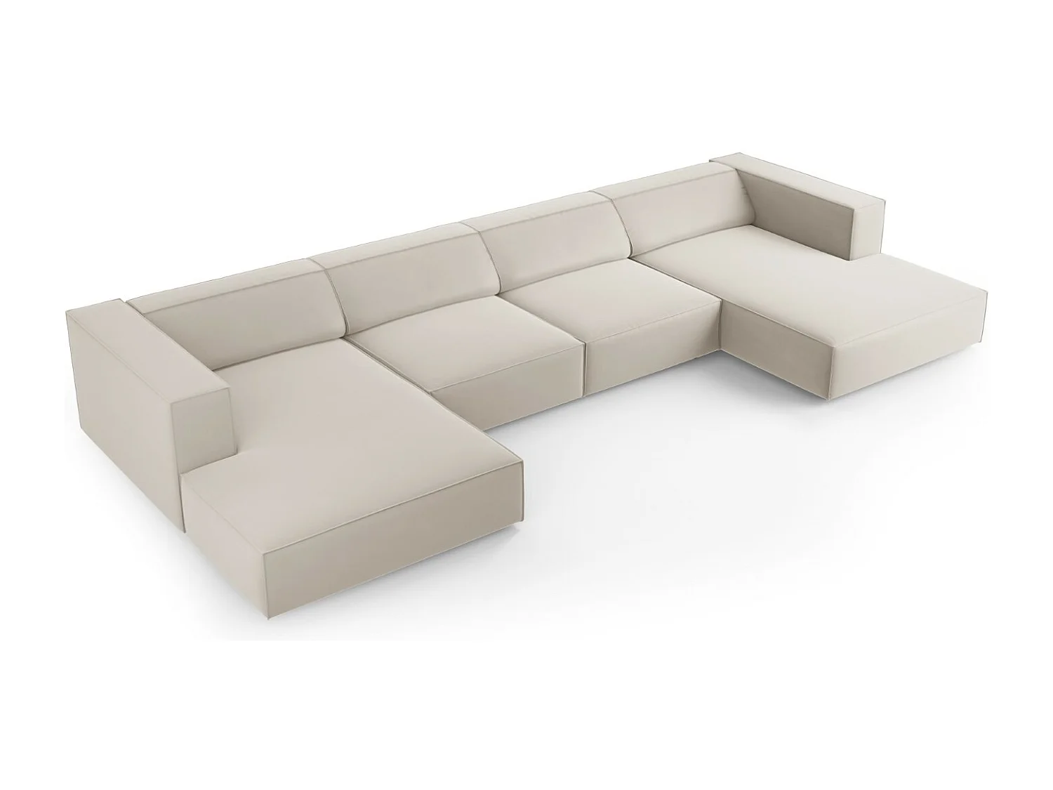 Cosmopolitan Design - Sofá panorámico "Arendal" 6 plazas de terciopelo crudo - 364x166x70cm