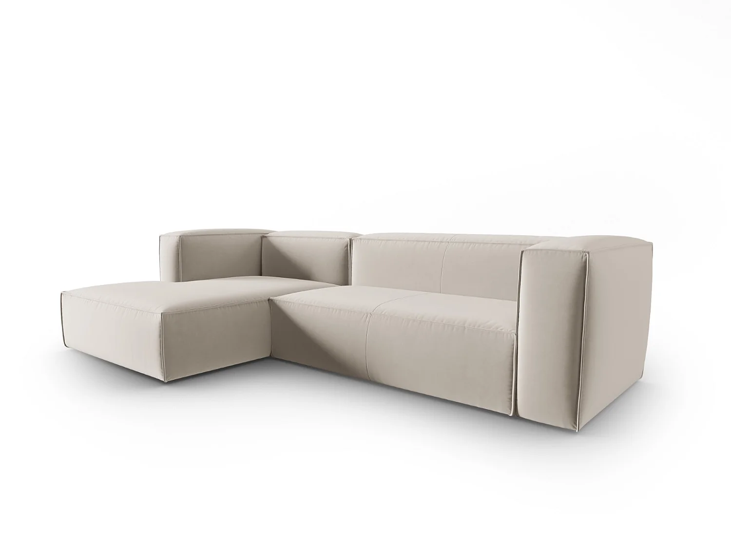 Cosmopolitan Design - 4-Sitzer Ecksofa links "Mackay" aus Samt Ecru - 282x166x73cm