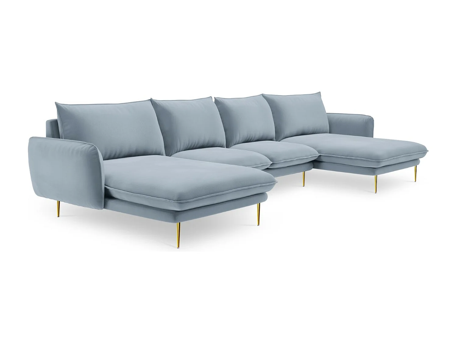 Cosmopolitan Design - 6-Sitzer Panoramasofa "Vienna" aus Samt hellblau - 350x170x95cm