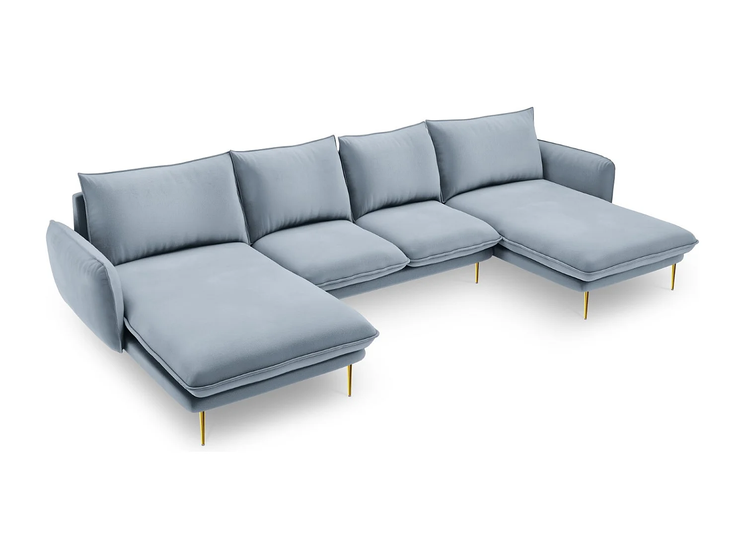 Cosmopolitan Design - Sofá panorâmico "Vienna" 6 lugares em veludo azul claro - 350x170x95cm