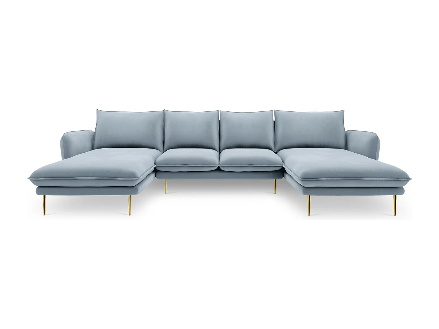 Cosmopolitan Design - Sofá panorâmico "Vienna" 6 lugares em veludo azul claro - 350x170x95cm