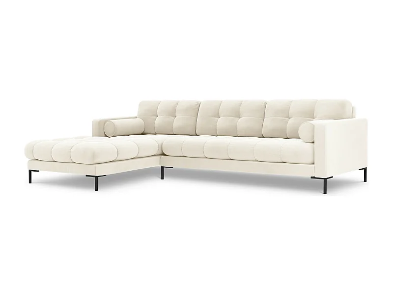 Cosmopolitan Design - Sofá de canto esquerdo "Bali" 5 lugares em veludo bege claro - 293x185x75cm