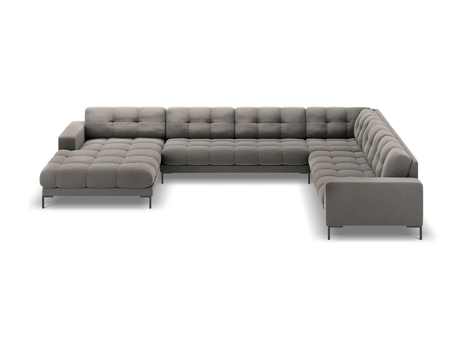 Cosmopolitan Design - Canapé d'angle droit panoramique "Bali" 7 places en velours gris clair - 327x256x75cm