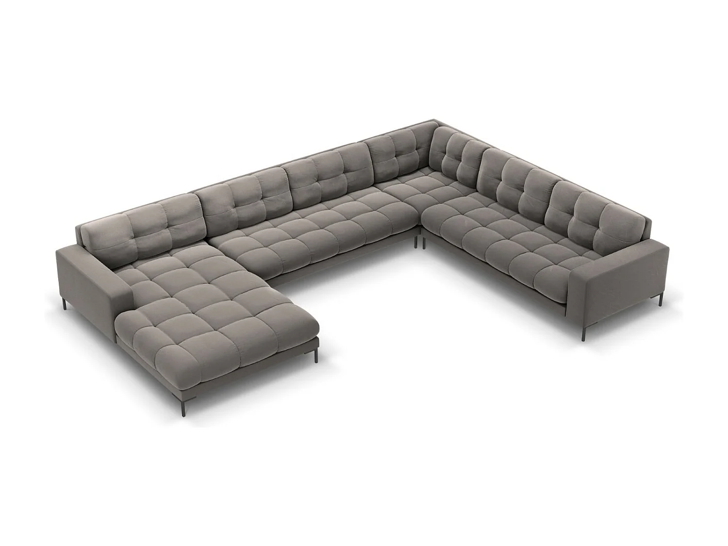 Cosmopolitan Design - Sofá de canto direito panorâmico "Bali" 7 lugares em veludo cinza claro - 327x256x75cm