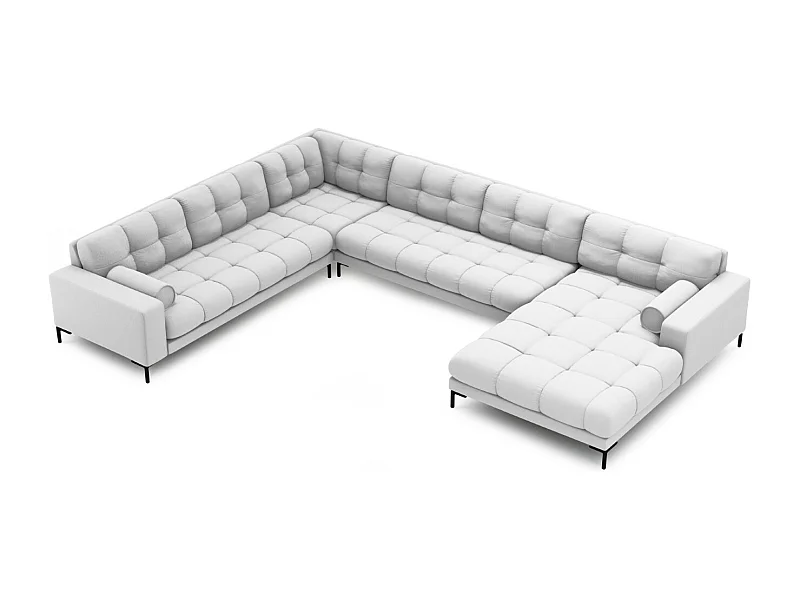 Cosmopolitan Design - Panoramische hoekbank links "Bali" 7 zitplaatsen, Structurele stof, Lichtgrijs - 327x256x75cm