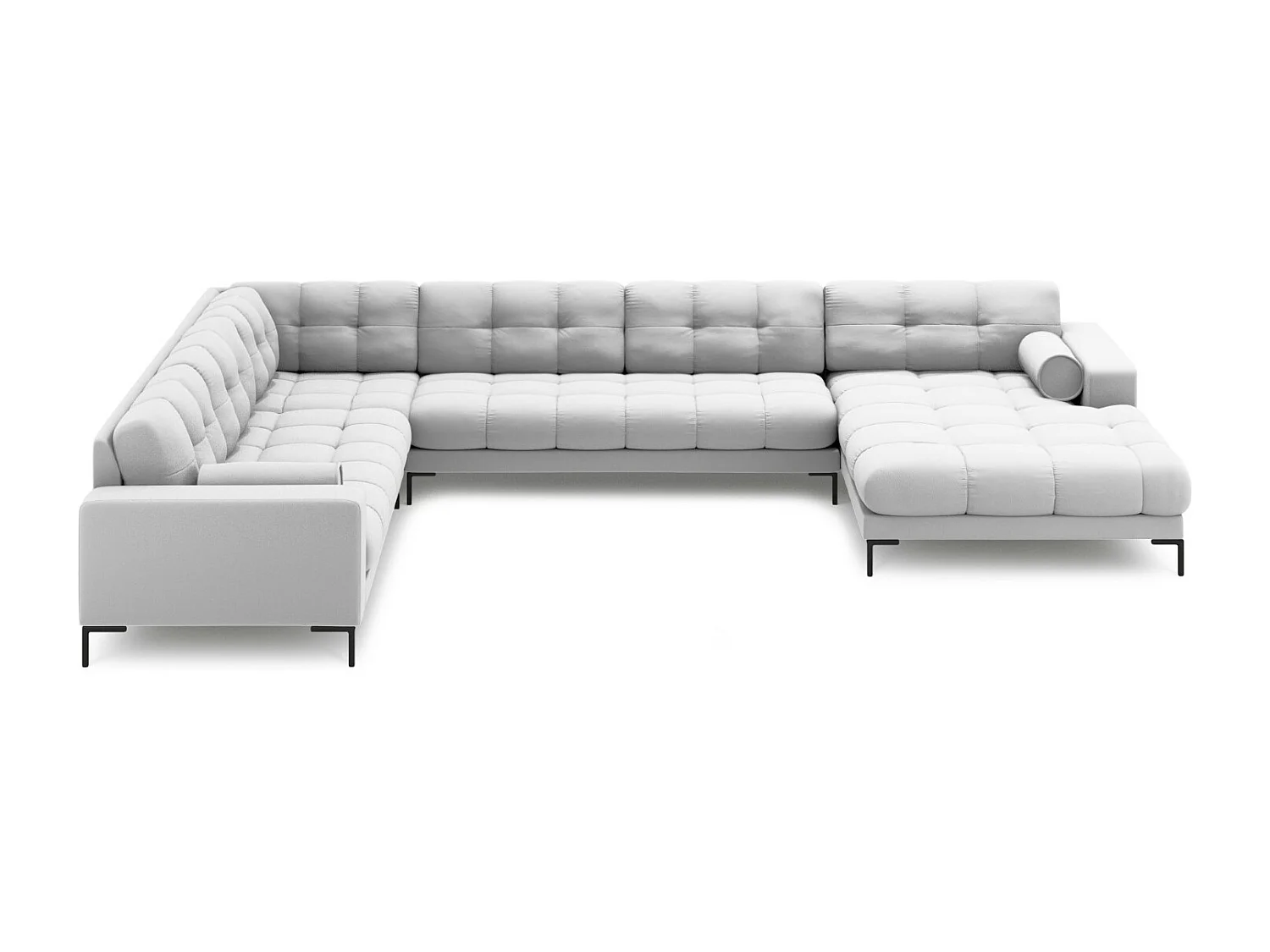 Cosmopolitan Design - Divano panoramico sinistro "Bali" 7 posti in tessuto strutturato grigio chiaro - 327x256x75cm