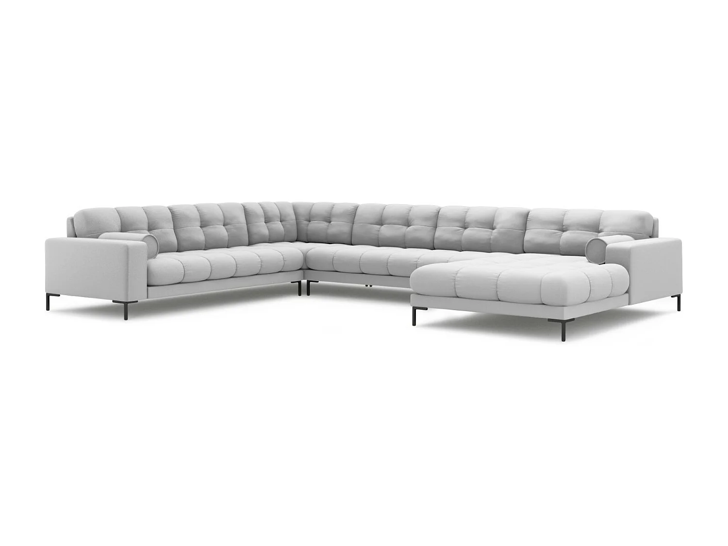 Cosmopolitan Design - Divano panoramico sinistro "Bali" 7 posti in tessuto strutturato grigio chiaro - 327x256x75cm