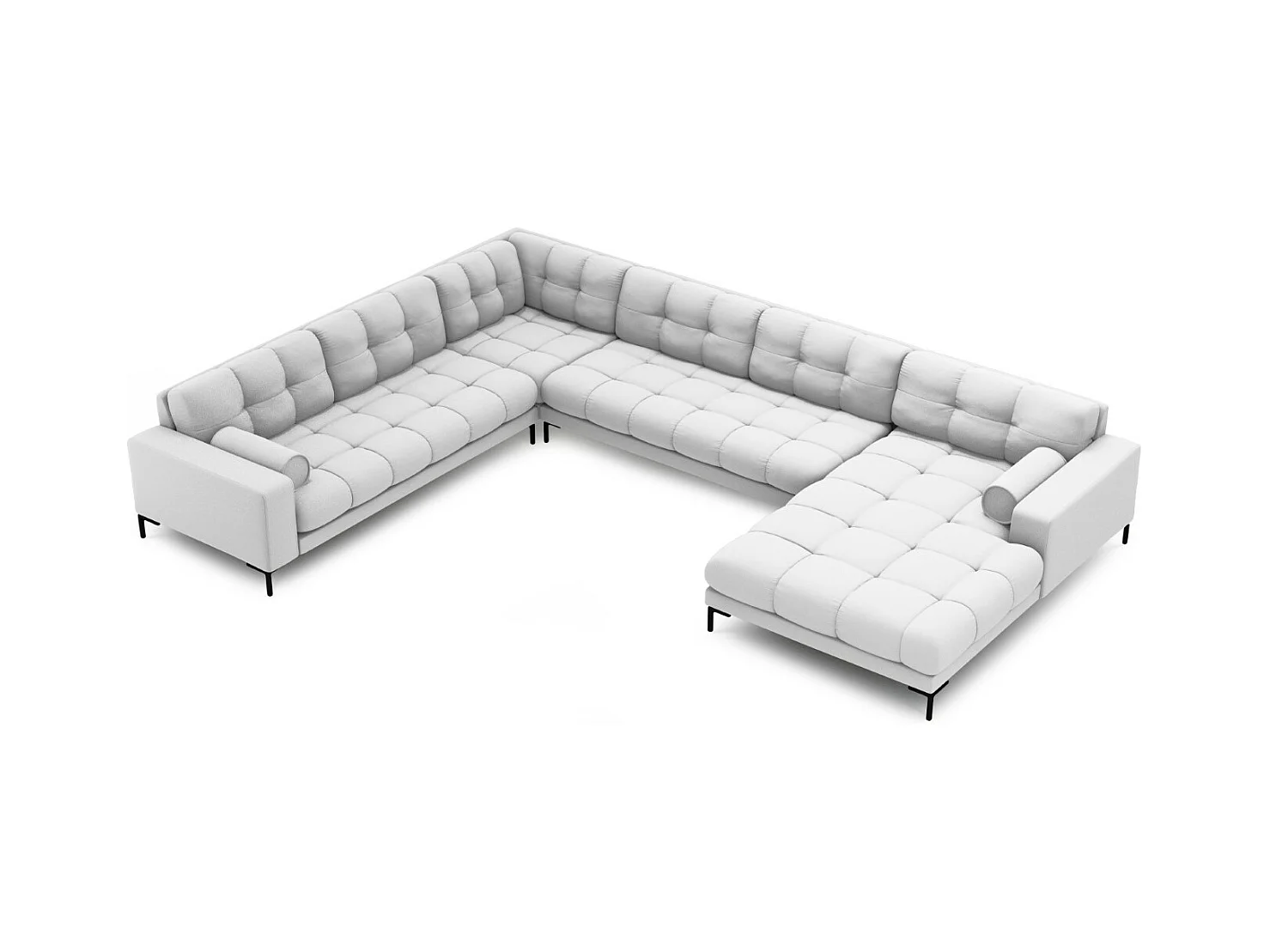 Cosmopolitan Design - Panoramische hoekbank links "Bali" 7 zitplaatsen, Structurele stof, Lichtgrijs - 327x256x75cm