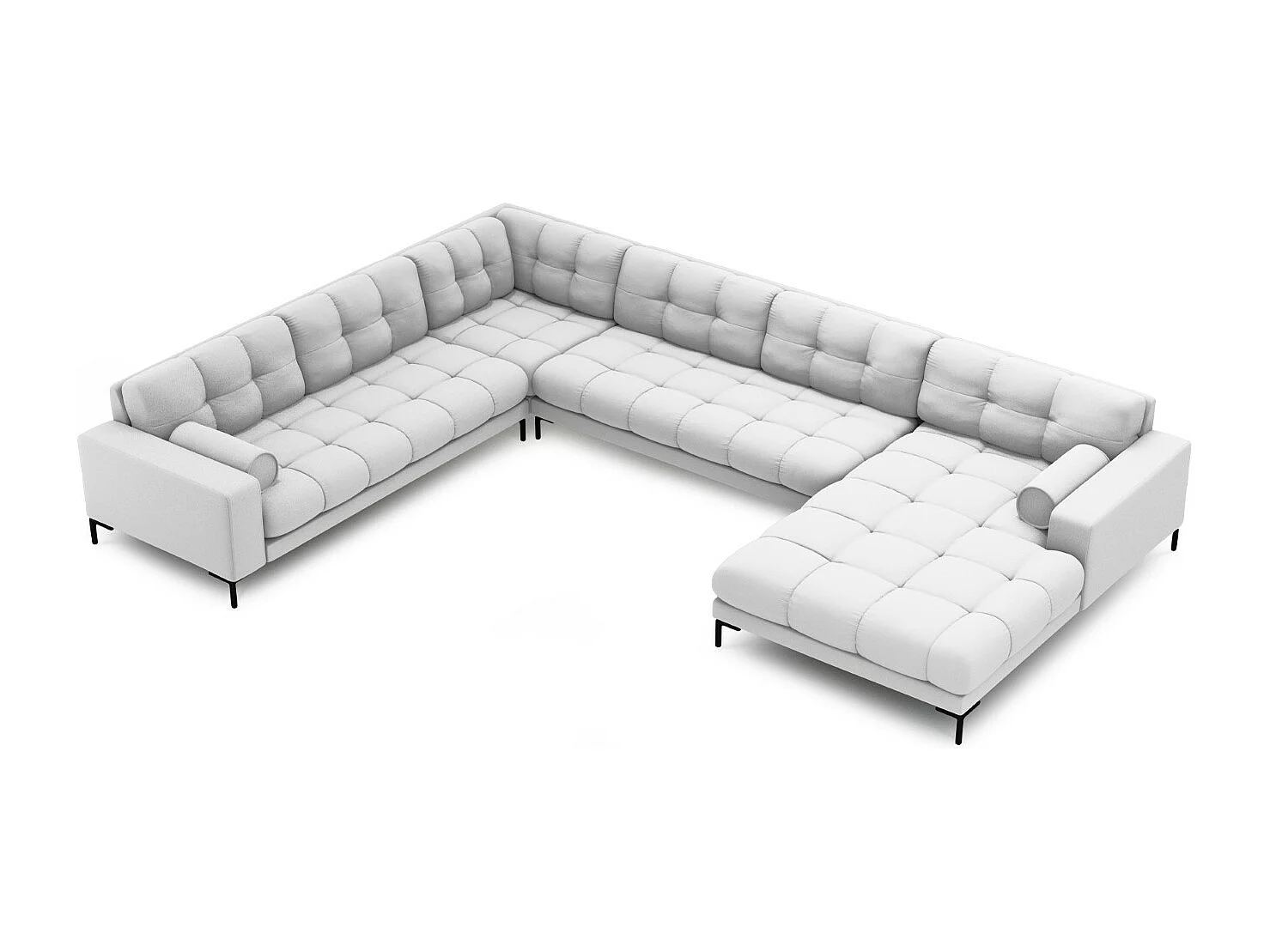 Cosmopolitan Design - Sofá de canto panorâmico à esquerda "Bali" 7 lugares em tecido estrutural cinza claro - 327x256x75cm