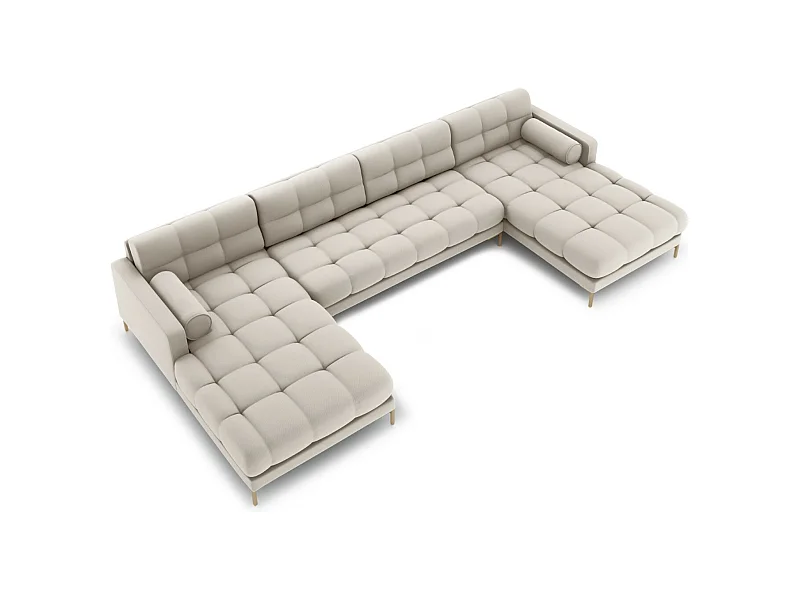 Cosmopolitan Design - 7-Sitzer Panoramasofa "Bali" aus strukturiertem Stoff beige - 383x185x75cm