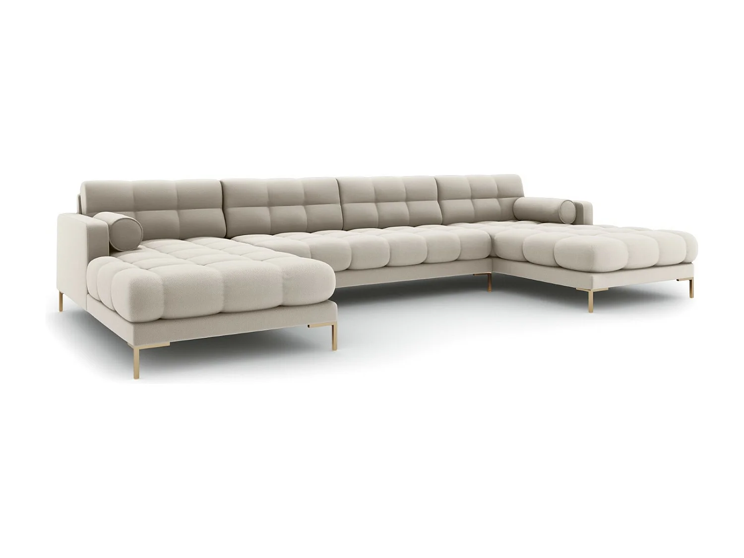 Cosmopolitan Design - Panoramische bank "Bali" 7 zitplaatsen, Structurele stof, Beige - 383x185x75cm