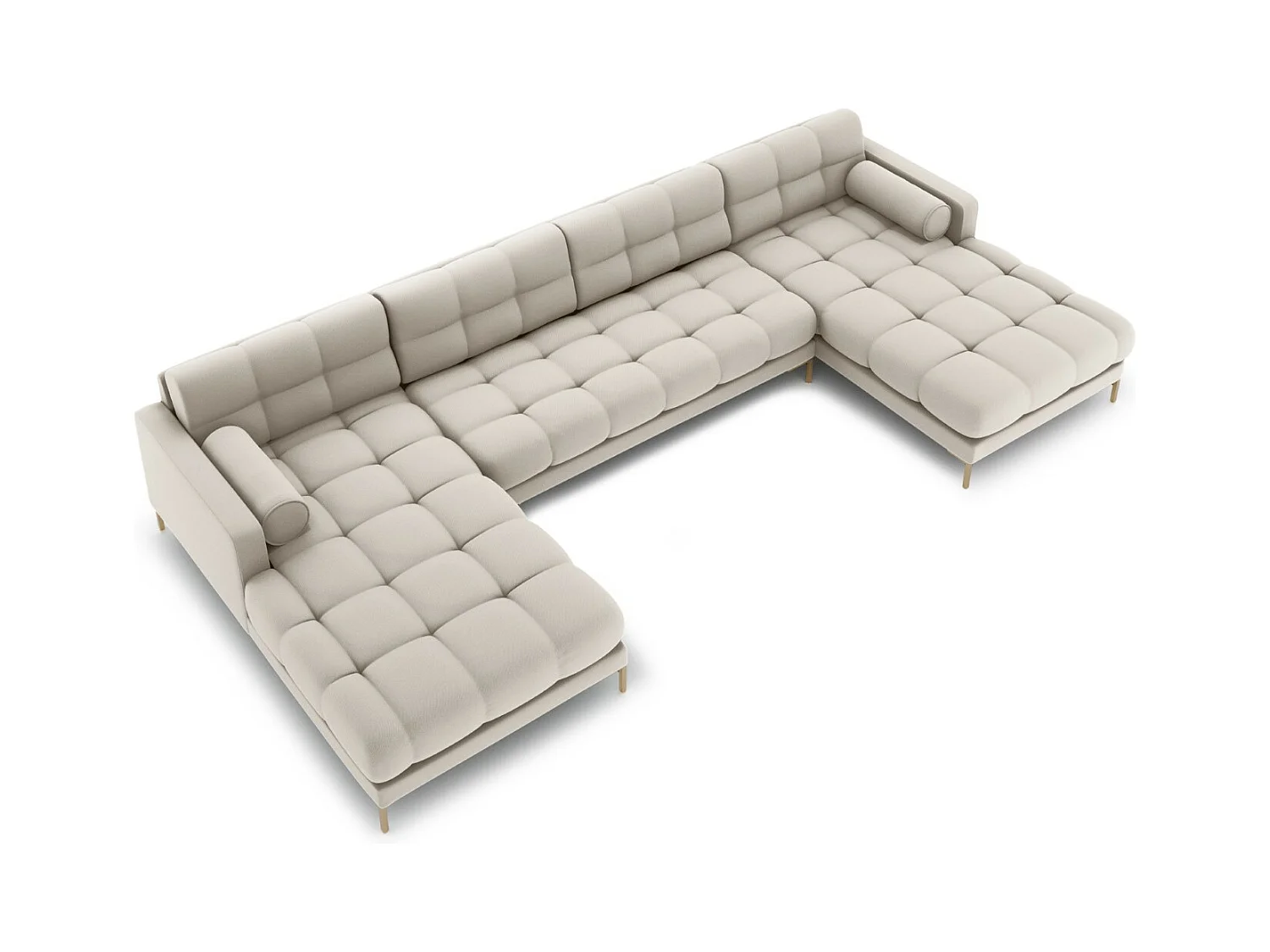 Cosmopolitan Design - Panoramische bank "Bali" 7 zitplaatsen, Structurele stof, Beige - 383x185x75cm