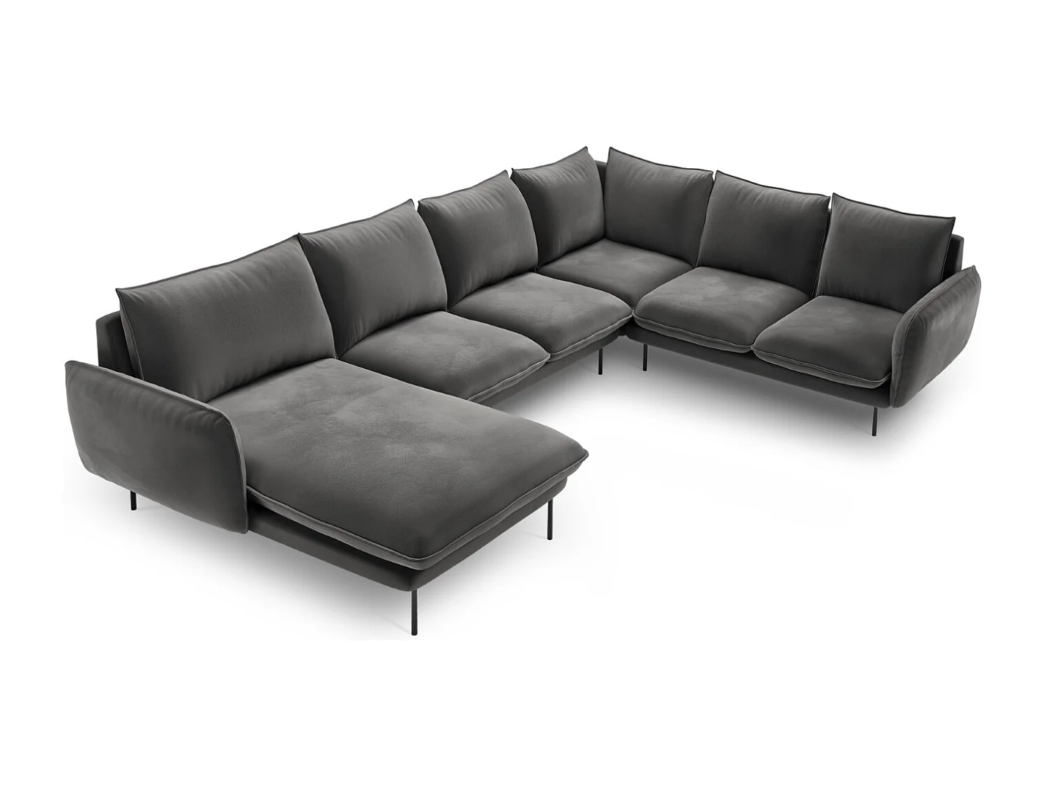 Cosmopolitan Design - Canapé d'angle droit panoramique "Vienna" 7 places en velours gris - 330x235x95cm