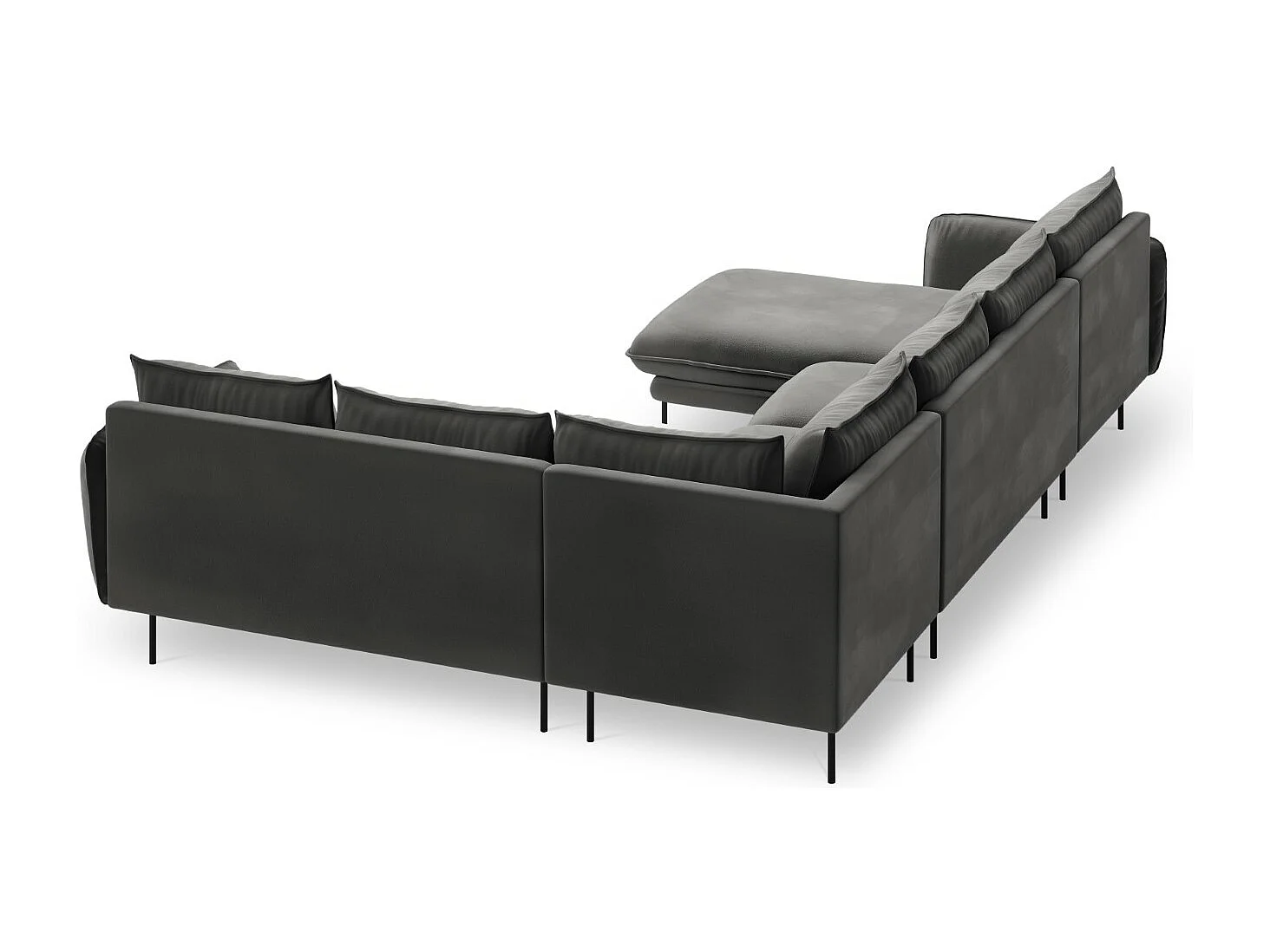Cosmopolitan Design - Canapé d'angle droit panoramique "Vienna" 7 places en velours gris - 330x235x95cm