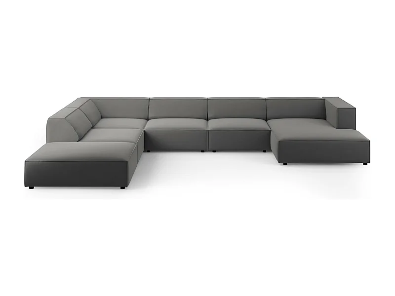 Cosmopolitan Design - Panoramische hoekbank links "Arendal" 7 zitplaatsen, Flueel, Cement - 364x262x70cm