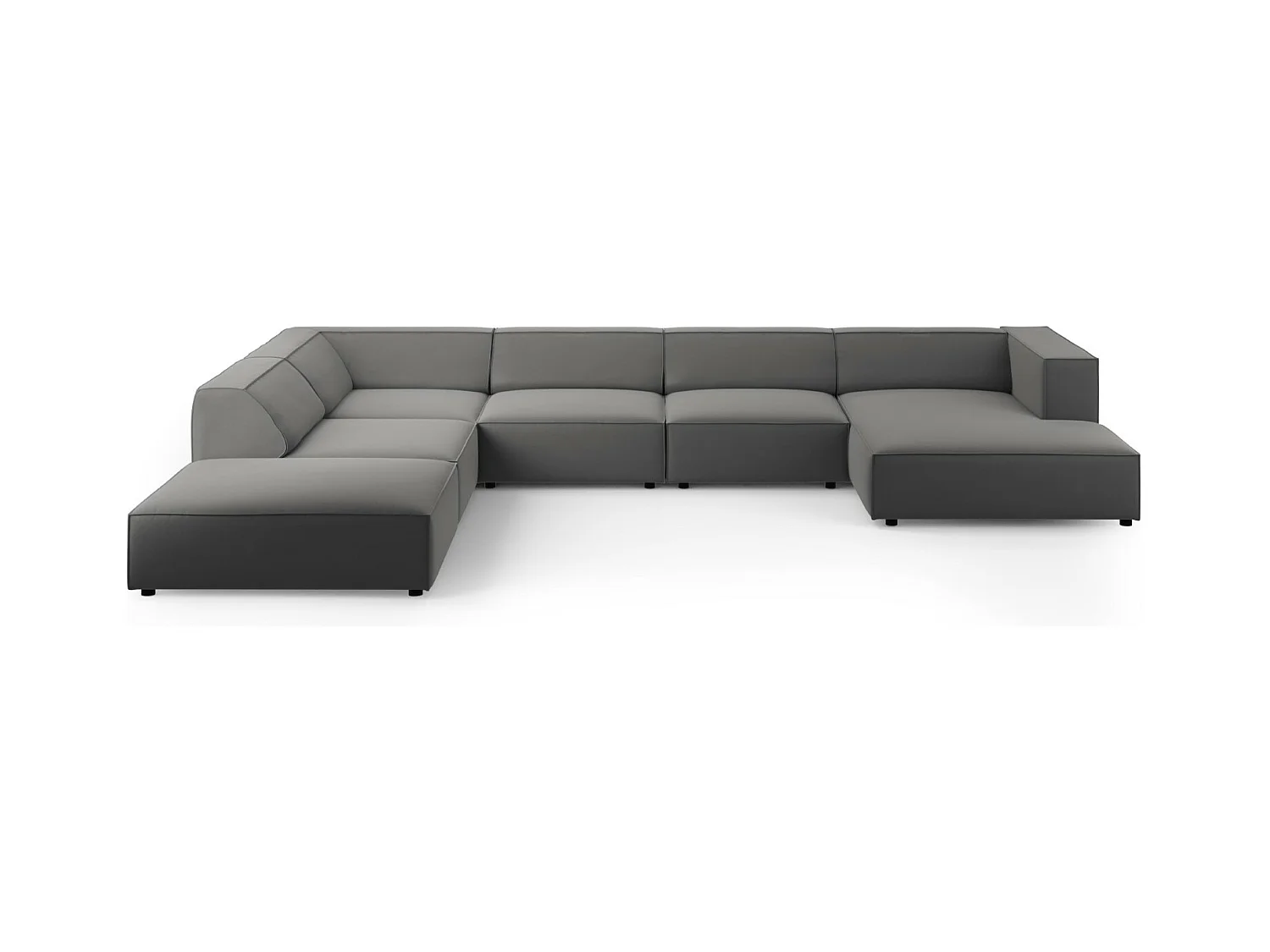 Cosmopolitan Design - Canapé d'angle gauche panoramique "Arendal" 7 places en velours ciment - 364x262x70cm
