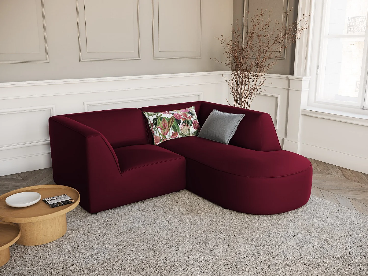 CXL by Christian Lacroix - Narożnik prawy, "Charles" 3 miejsca welur, czerwony - 186x180x69cm