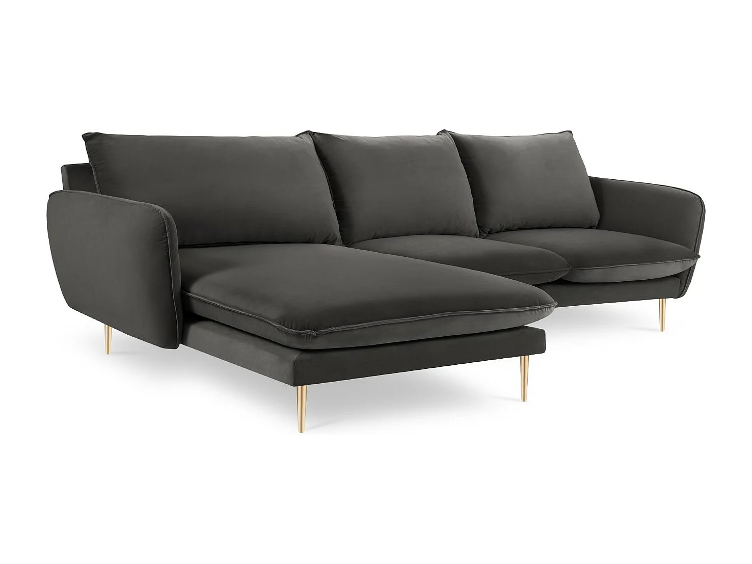 Cosmopolitan Design - Sofá esquinero izquierdo "Vienna" 5 plazas de terciopelo gris oscuro - 255x170x95cm