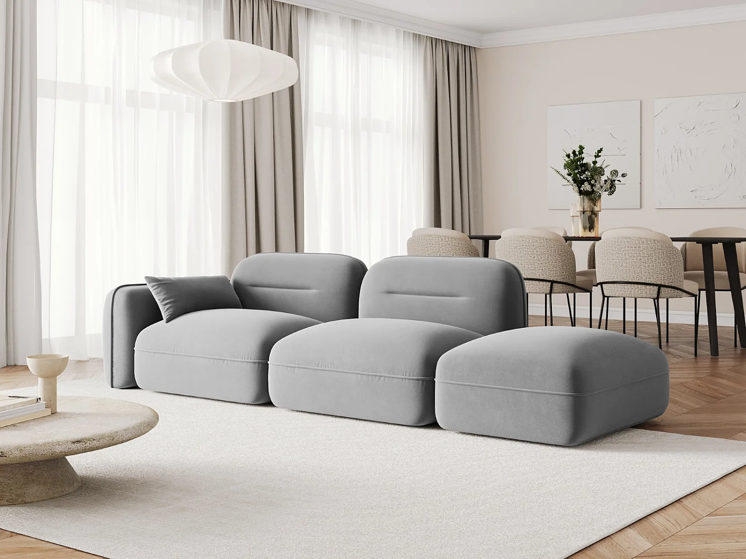 Cosmopolitan Design - Canapé modulable droit "Sydney" 3 places en velours gris clair - 295x90x70cm