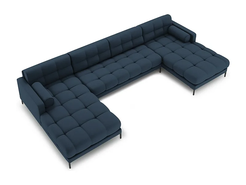 Cosmopolitan Design - 7-Sitzer Panoramasofa "Bali" aus strukturiertem Stoff blau - 383x185x75cm