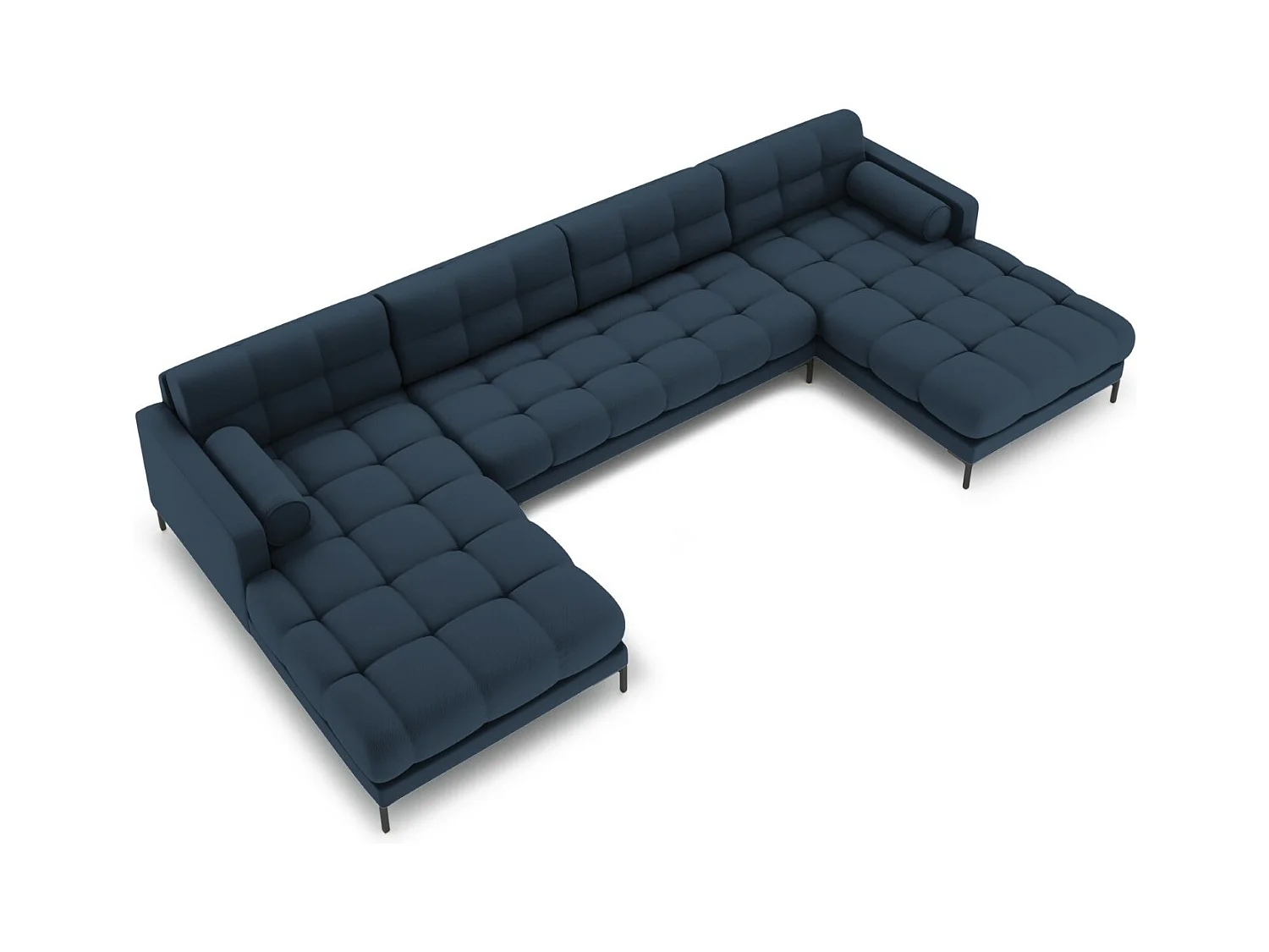 Cosmopolitan Design - Panoramische bank "Bali" 7 zitplaatsen, Structurele stof, Blauw - 383x185x75cm